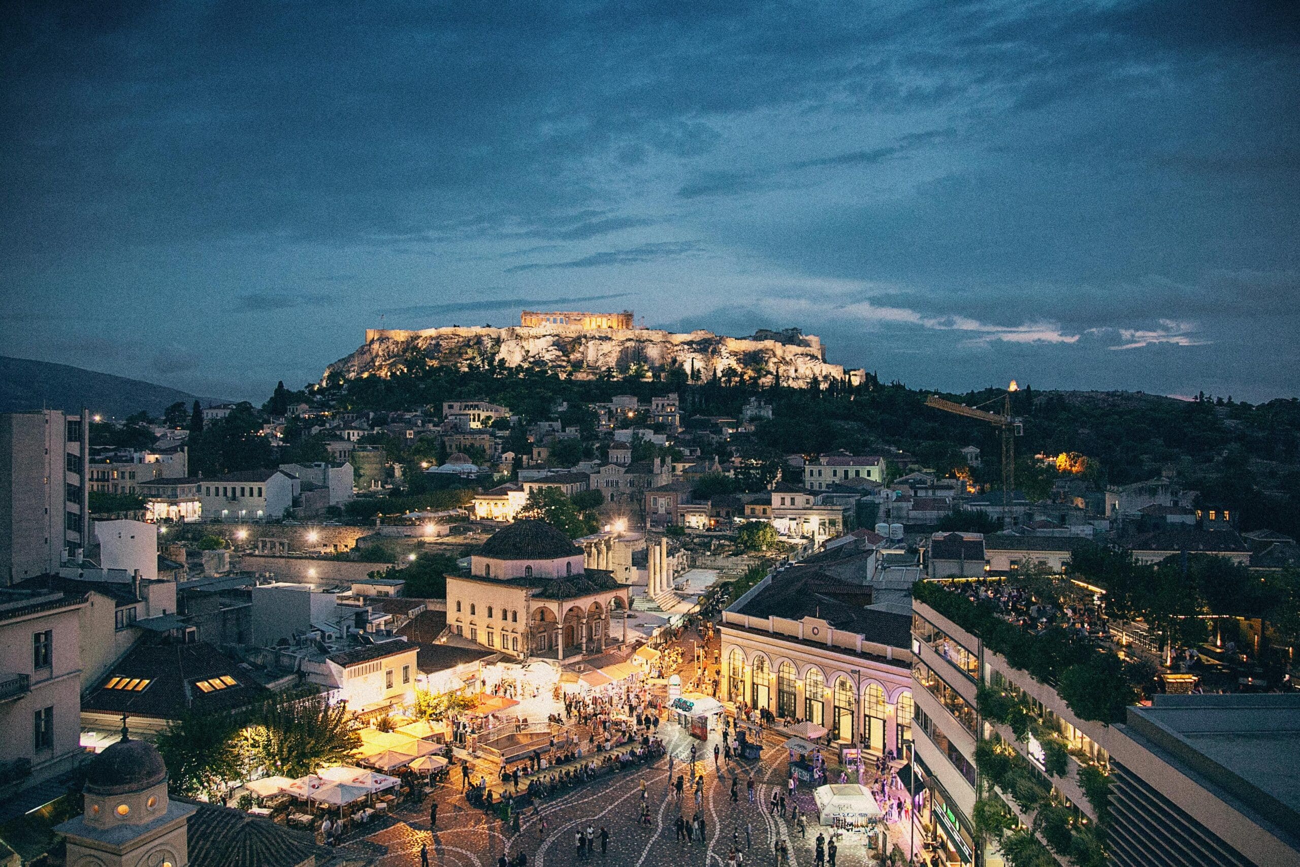overnight look of the Acropolis of Athens