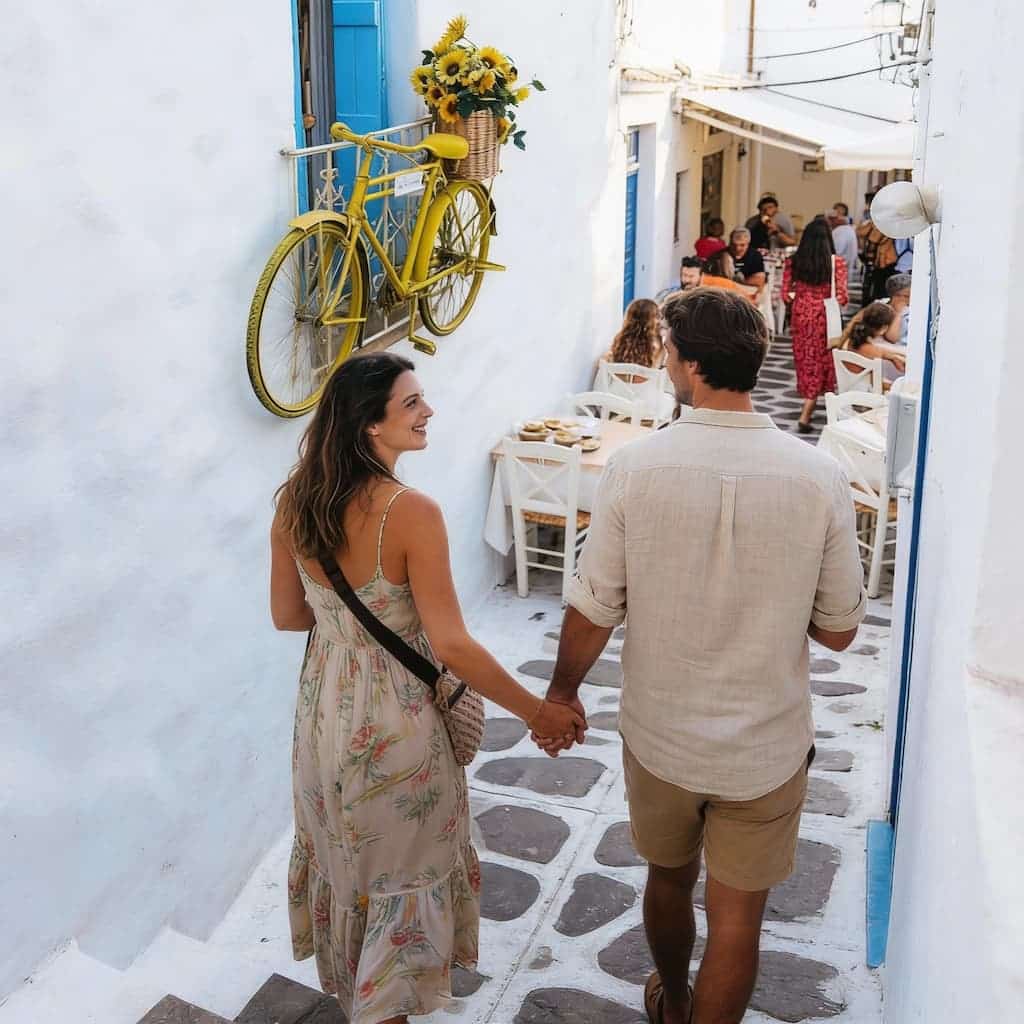 couple taking a food tour in Naxos