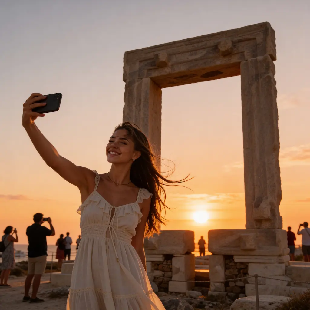 Alessia against portara in Naxos