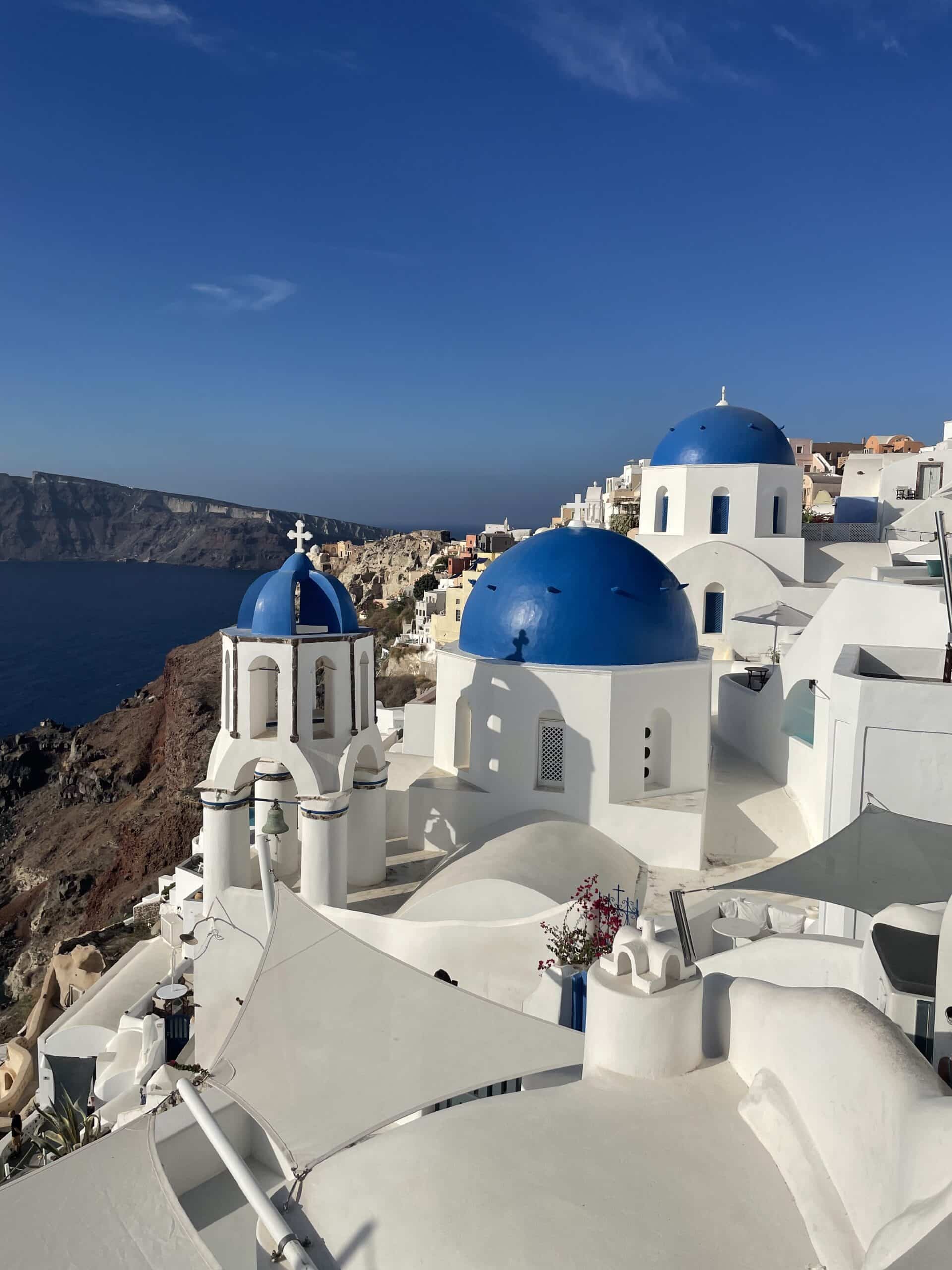 Santorini Blue Domes with Caldera in the background