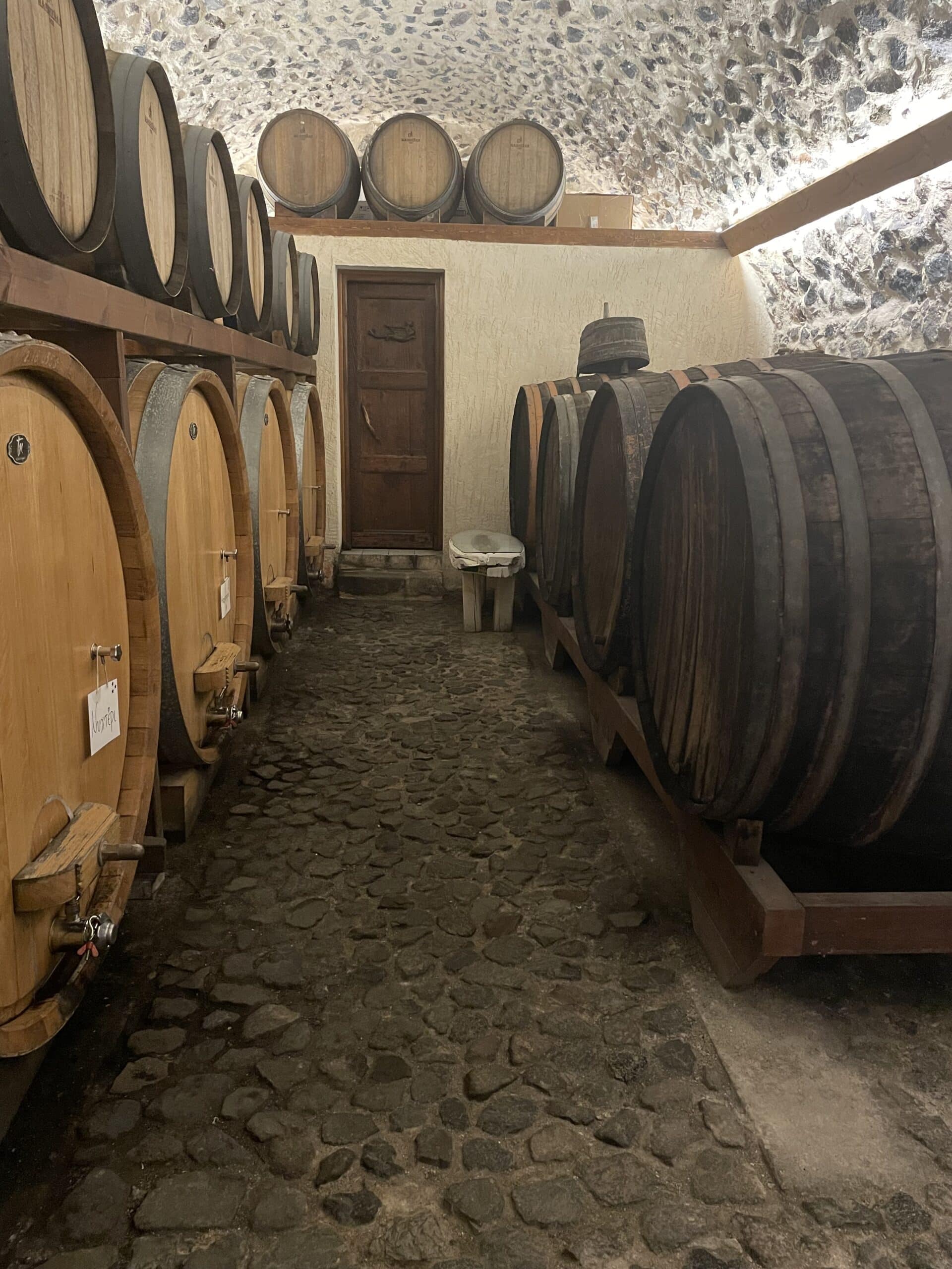 Wine barrels at Santorini winery