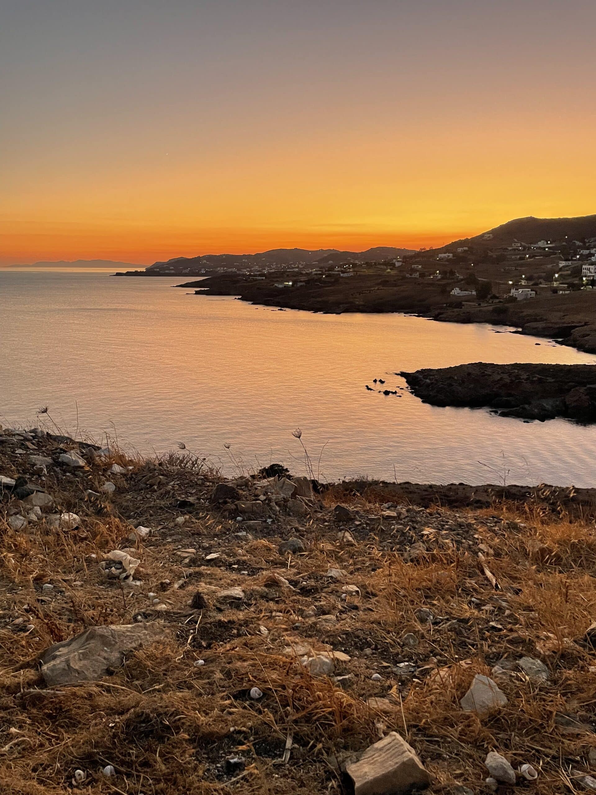 Panoramic view of Delphini beach at sunset