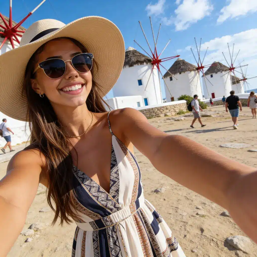 alessia at the windmills of Mykonos